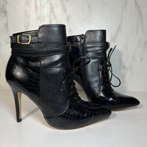 Altuzarra Ankle Boots Womens Size 8 Black Croc Lace Up Stiletto Leather
